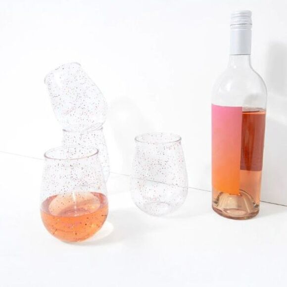 Ban.Do Stemless Acrylic Wine Glass Set Of Four With Glitter Infusion - Picture 1 of 4
